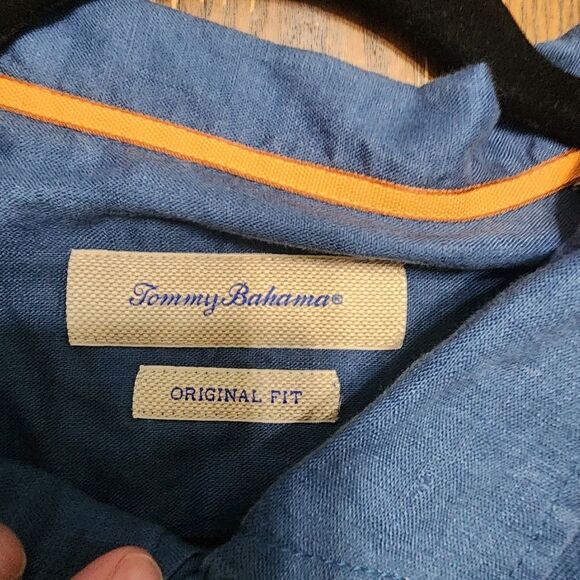 Tommy Bahama Mens Shirt XL blue Linen Pineapple Print Button Up - Picture 4 of 5
